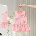 Girls Pink Butterfly Applique Balloon Dress Casual Dresses Pink 1-2 Y