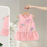 Girls Pink Butterfly Applique Balloon Dress Casual Dresses Pink 1-2 Y