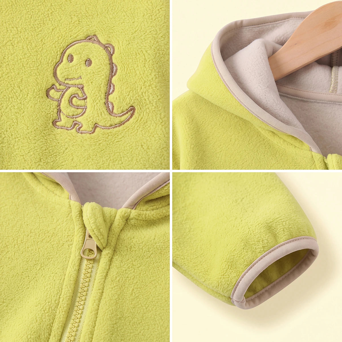Boys Lime Green Dinosaur Embroidered Hooded Jacket Coats & Jackets