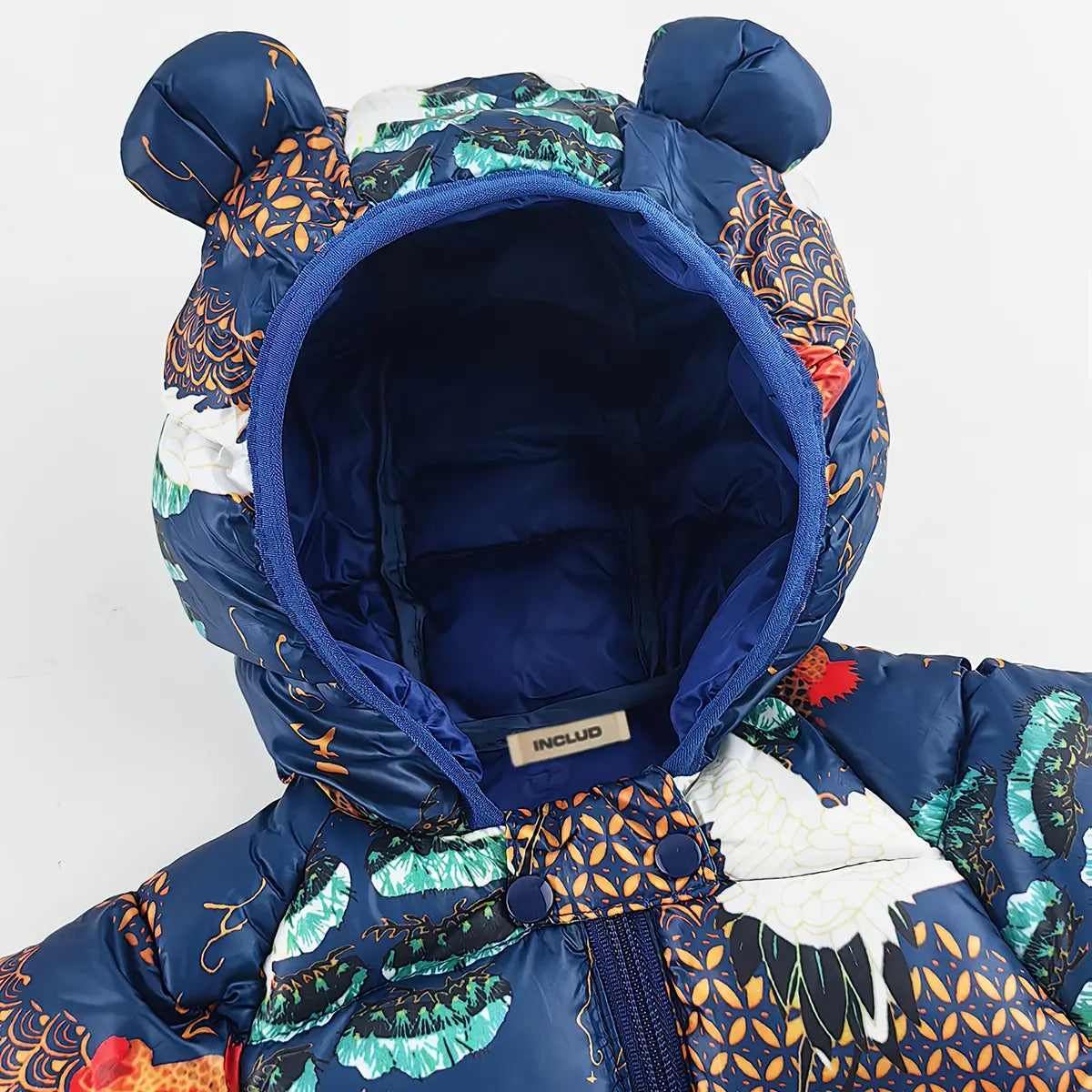 Boys Navy Blue Dragon Printed Hooded Zip-up Jacket Coats & Jackets