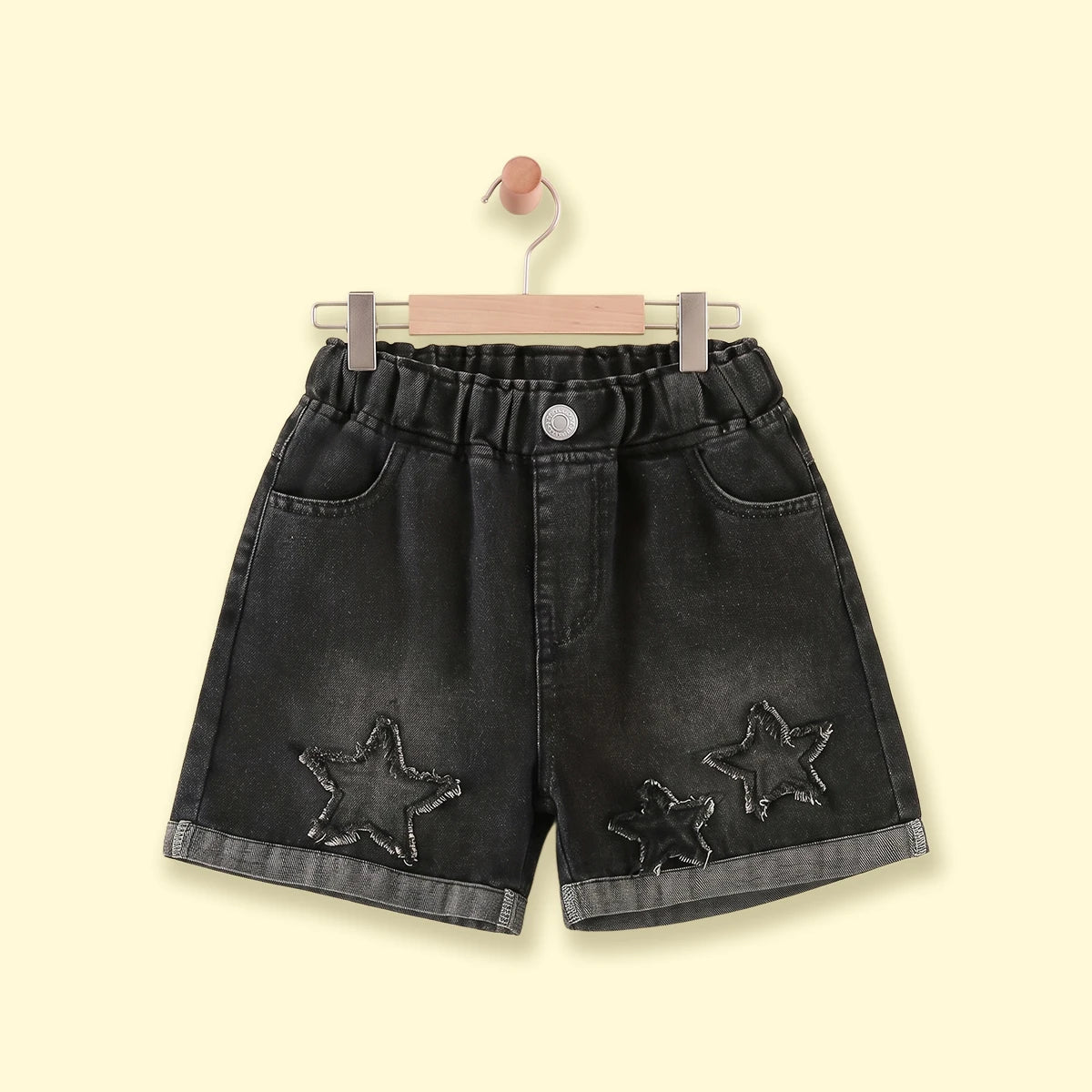 Girls Black Star Elasticated Denim Shorts Shorts Black 3-4 Y