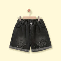 Girls Black Star Elasticated Denim Shorts Shorts Black 3-4 Y