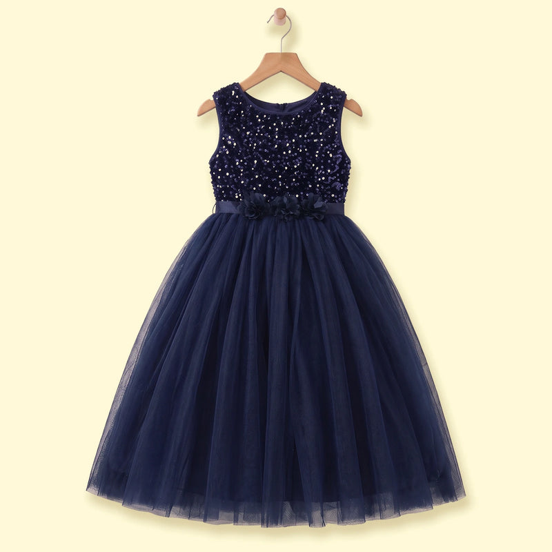 Girls Navy Blue Sequin Embellished Sleeveless Party Gown Party Dresses Navy Blue 1-2 Y