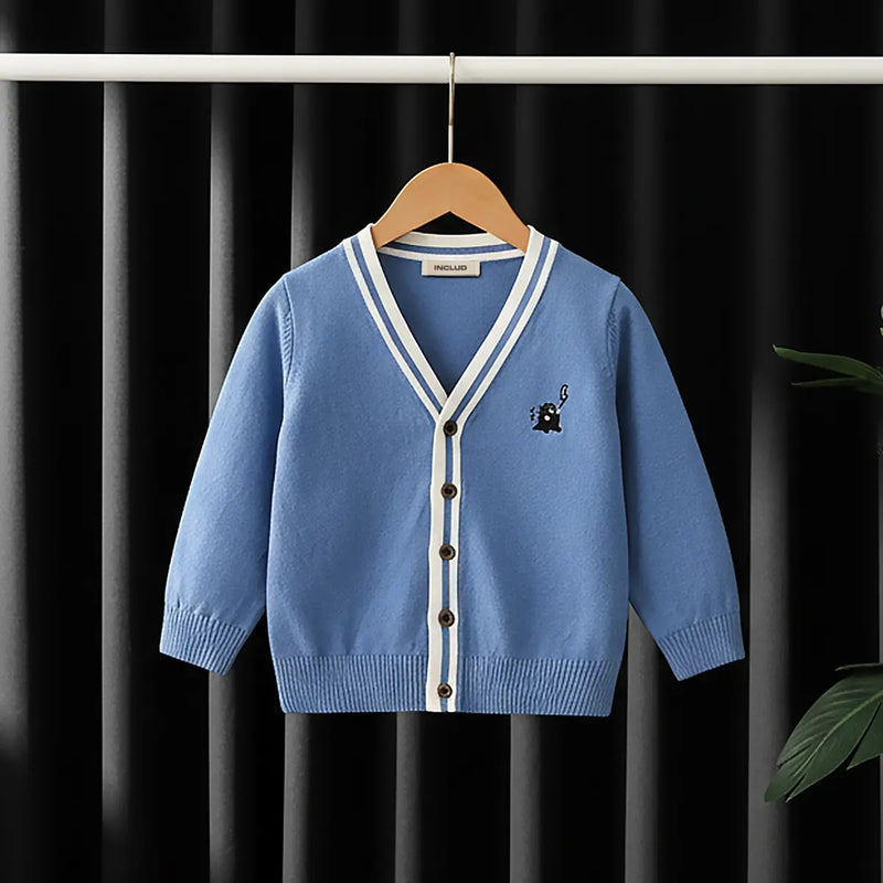 Boys Light Blue Small Dinosaur Embroidered Knitted Cardigan Sweaters & Cardigans Light Blue 1-2 Y