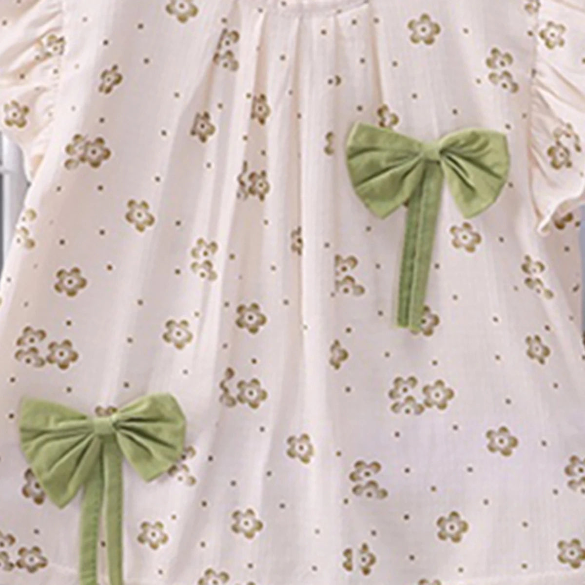 Girls Green Floral Print Bow Applique Top With Shorts Set Sets