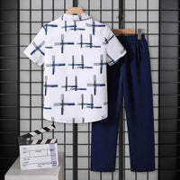 Boys White Abstract Print Short Sleeve Shirt With Pants Set 2 pc. Sets