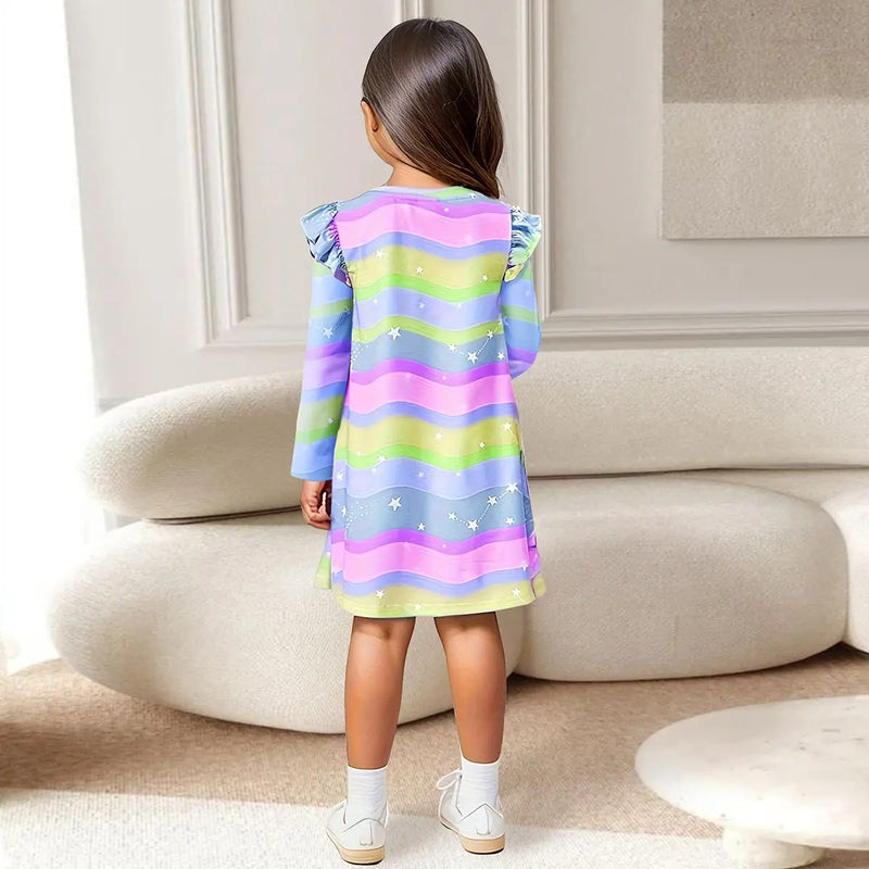 Girls Multicolor Rainbow Printed A-line Dress Casual Dresses