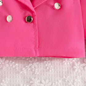 Girls Dark Pink Solid Blazer Shrug With Butterfly Applique Tulle Overlay Fit And Flared Dress Casual Dresses