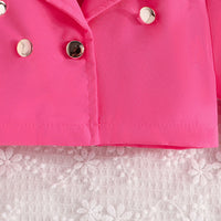 Girls Dark Pink Solid Blazer Shrug With Butterfly Applique Tulle Overlay Fit And Flared Dress Casual Dresses