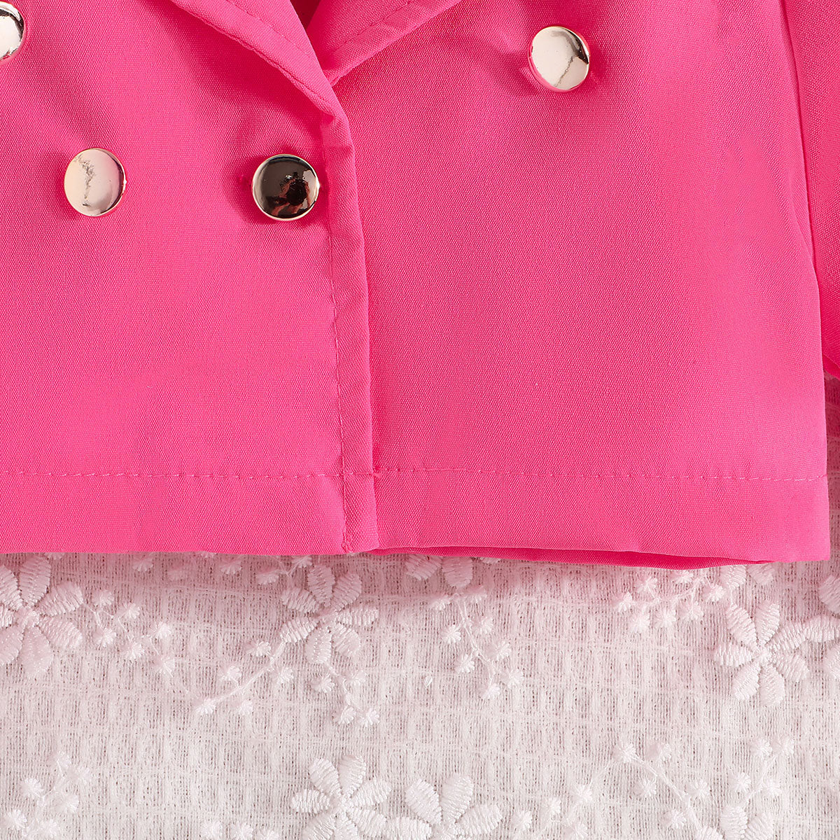 Girls Dark Pink Solid Blazer Shrug With Butterfly Applique Tulle Overlay Fit And Flared Dress Casual Dresses