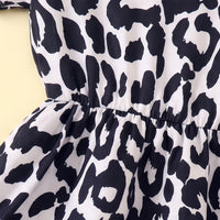 Girls Black Leopard Print Short Sleeve A-line Dress Casual Dresses
