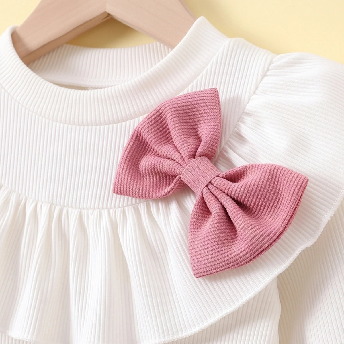 Girls Pink Bow Applique Long Sleeve Top with Skirt Sets 2 pc. Sets