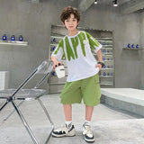 Boys Green Abstract Print Oversized T-Shirt With Shorts Sets