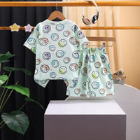 Boys Green Smiley World Graphics T-Shirt With Elasticated Shorts Sets 2 pc. Sets