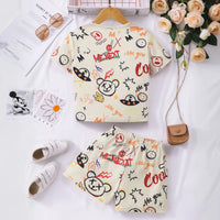 Girls Apricot Panda Printed Short Sleeves T-Shirt With Shorts Set Sets
