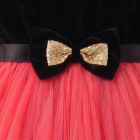 Girls black and pink high-low puff sleeve party dress