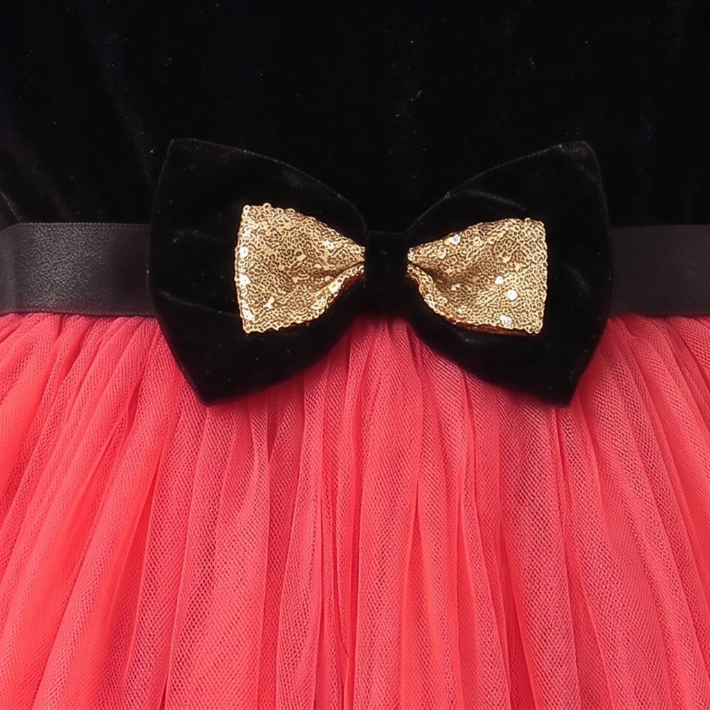 Girls black and pink high-low puff sleeve party dress