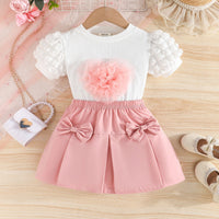 Girls White Applique Applique Top With Pleated Skirt Sets Sets White 2-3 Y