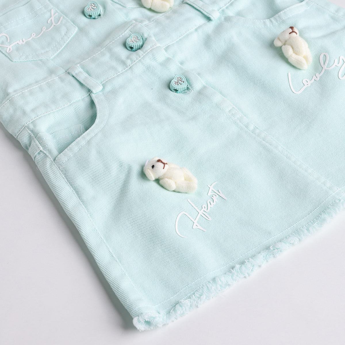 Girls Green Embroidered Dungaree With Stripe T-Shirt Sets 2 pc. Sets