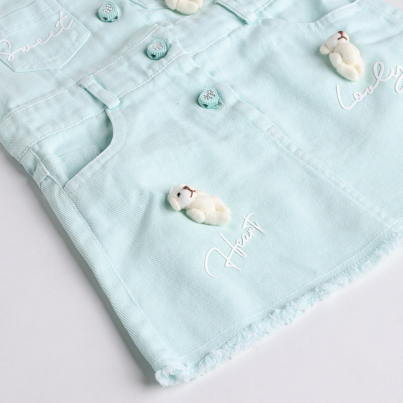 Girls Green Embroidered Dungaree With Stripe T-Shirt Sets 2 pc. Sets