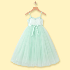 Girls Light Green Floral Applique Fit & Flare Party Dress Party Dresses