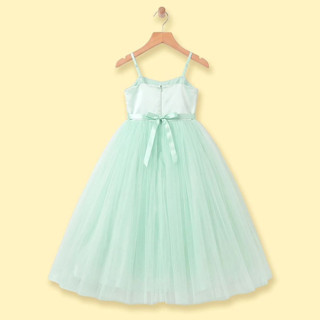 Girls Light Green Floral Applique Fit & Flare Party Dress Party Dresses