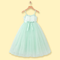 Girls Light Green Floral Applique Fit & Flare Party Dress Party Dresses