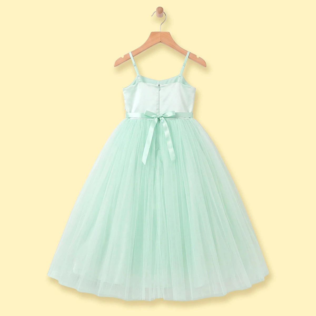 Girls Light Green Floral Applique Fit & Flare Party Dress Party Dresses