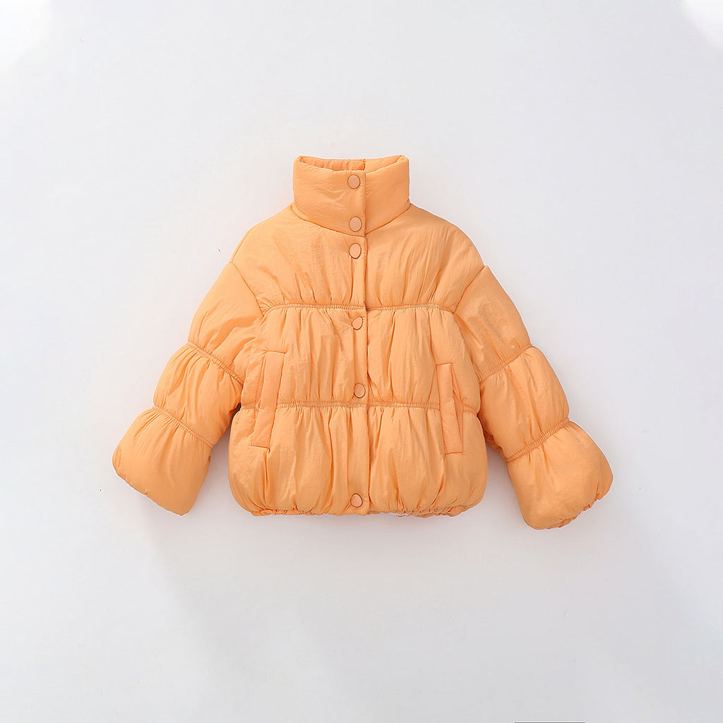 Girls Orange Solid Puffer Winter Jacket Coats & Jackets