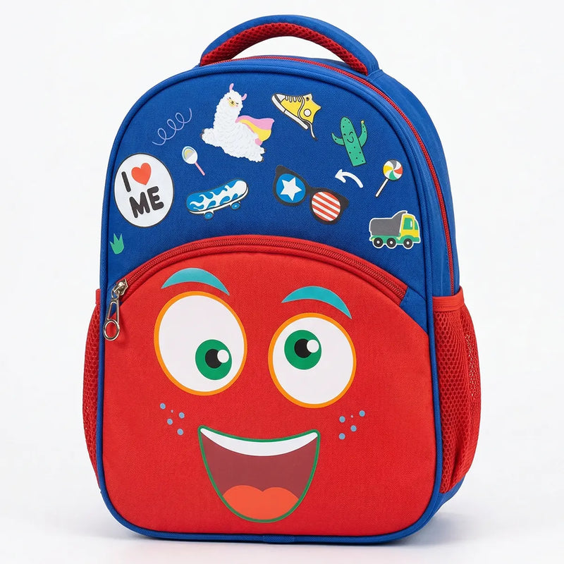 Kids Blue & Red Cartoon Face School Backpack Trending Accessories Blue Onesize
