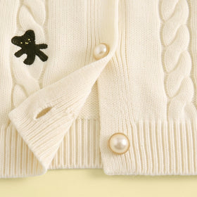Girls Off White Embroidered Long Sleeve Cardigan Sweaters & Cardigans