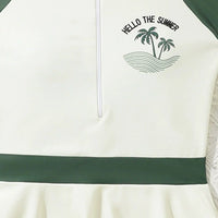 Girls Off White Colorblocked Fit & Flare Swim Dress Beachwear