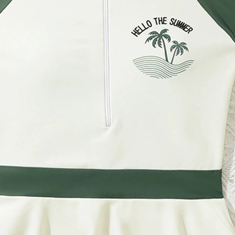 Girls Off White Colorblocked Fit & Flare Swim Dress Beachwear