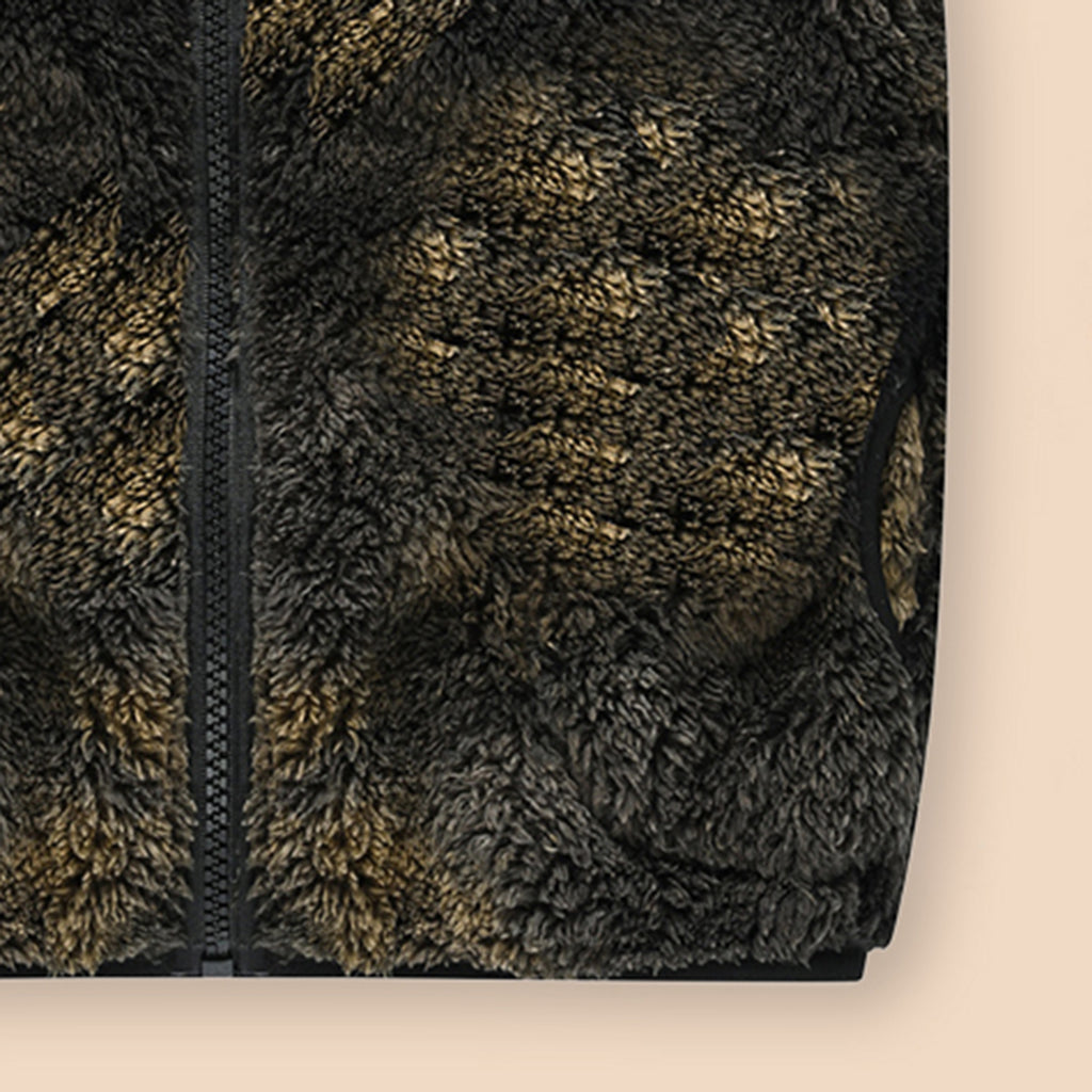 Girls Black Abstract Printed Fleece Front Zipper Sleeveless Winter Jacket Coats & Jackets