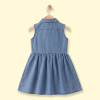 Girls Blue Sleeveless Denim Shirt Dress Casual Dresses