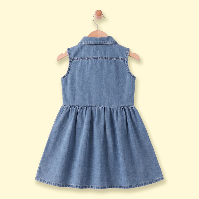 Girls Blue Sleeveless Denim Shirt Dress Casual Dresses