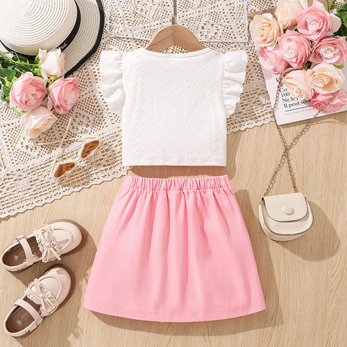 Girls White Eyelet Embroidered Top With Skirt Sets 2 pc. Sets
