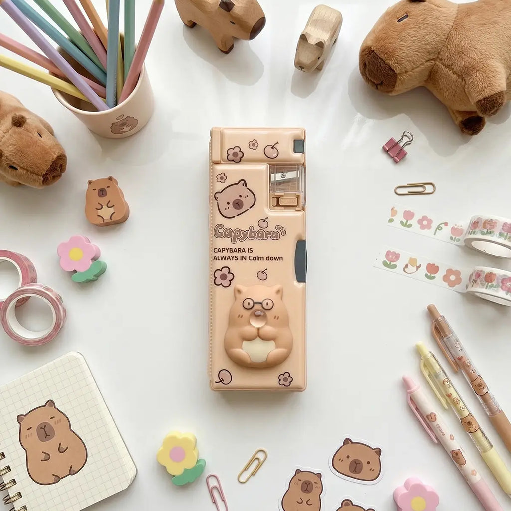 Capybara Theme Kids Stationery Box Plastic Magnetic Pencil Case Trending Accessories