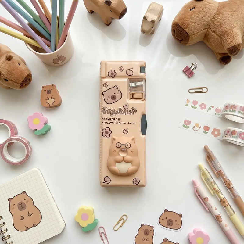Capybara Theme Kids Stationery Box Plastic Magnetic Pencil Case Trending Accessories