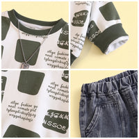 Boys Green Typographic Sweatshirt & Denim Pants Sets Sets