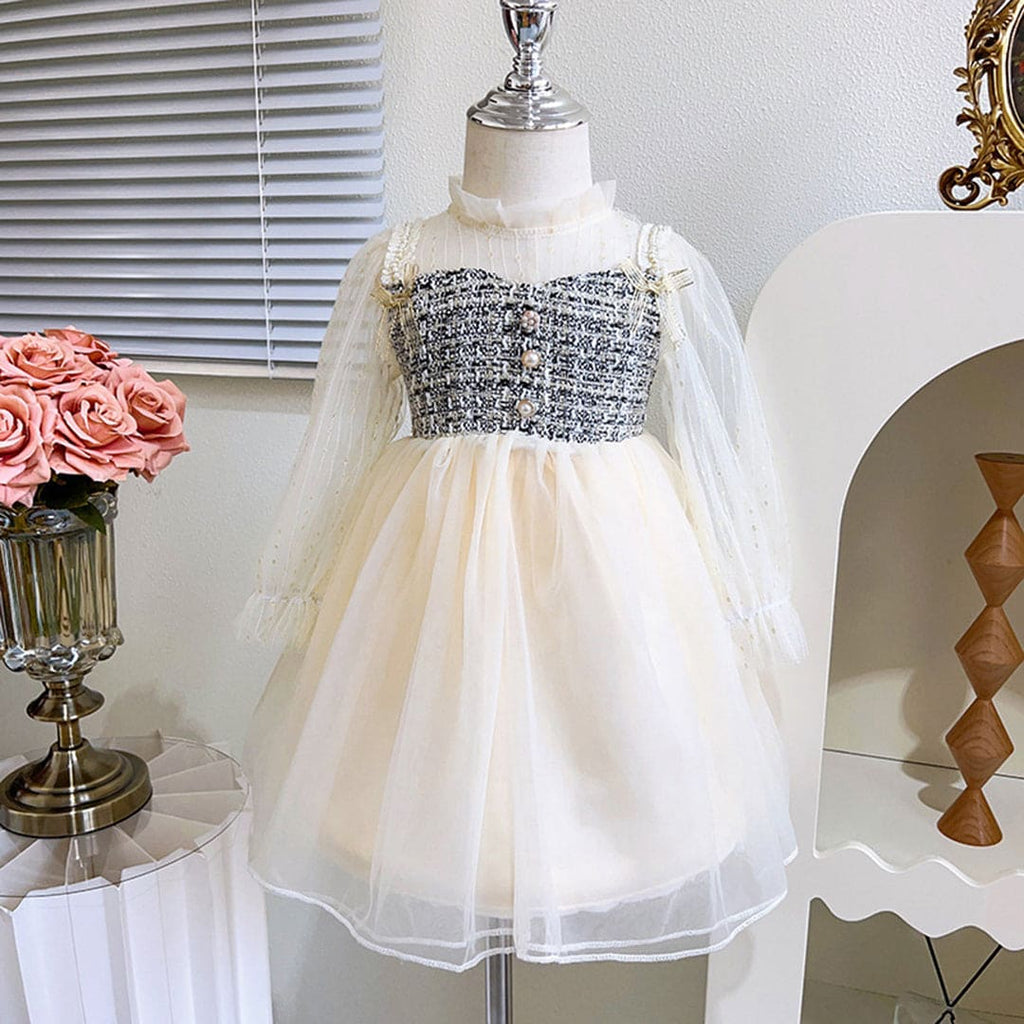 Girls Textured Bodice with Tulle Party Dress
