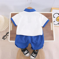 Boys Blue Puppy Graphic Printed Polo T-Shirt With Shorts Sets 2 pc. Sets
