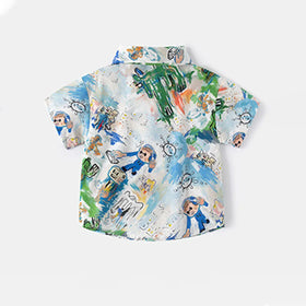 Boys Multicolor Robot Cartoon Printed Short Sleeves Shirt Shirts