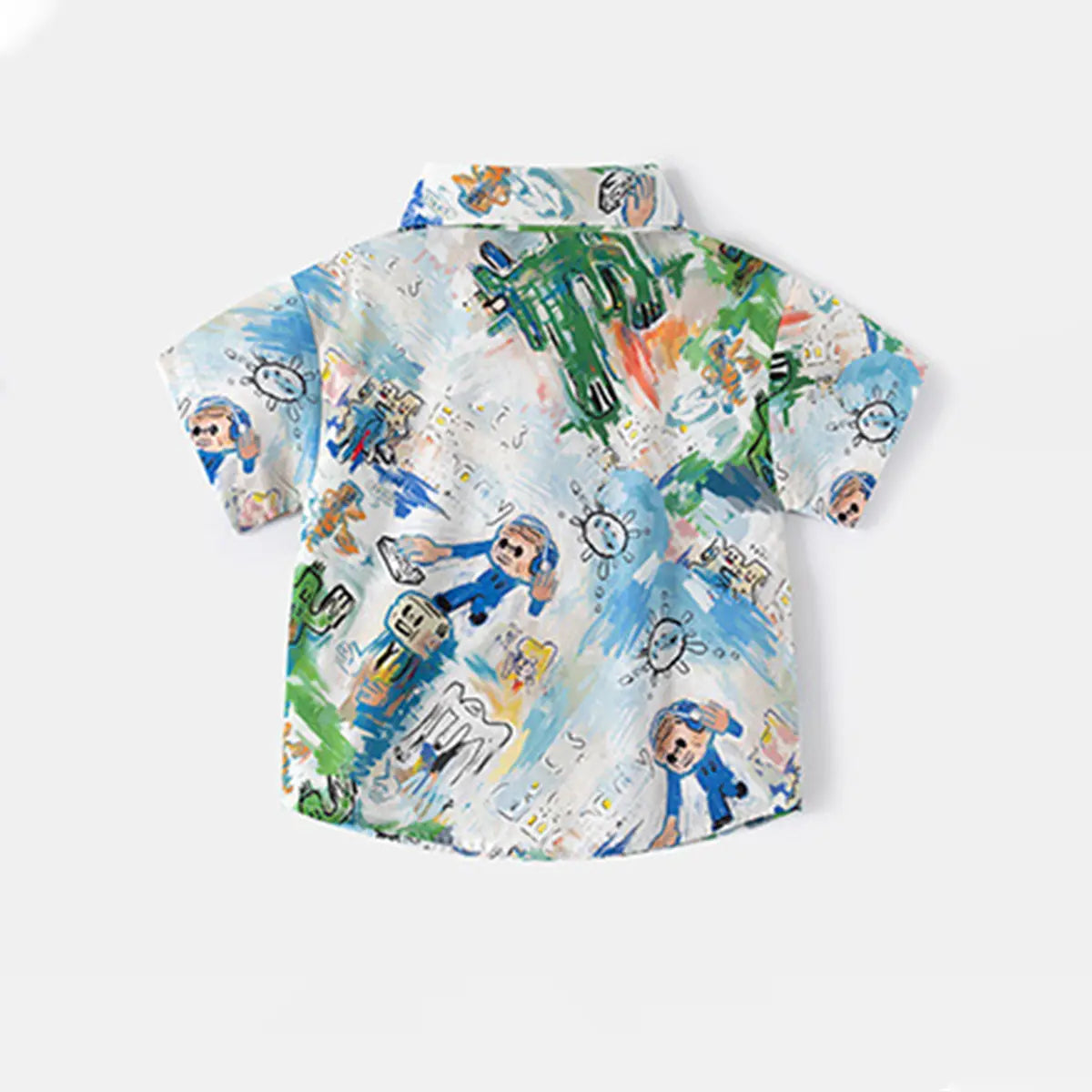 Boys Multicolor Robot Cartoon Printed Short Sleeves Shirt Shirts