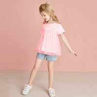 Girls Short Sleeve Mesh Detailed T-Shirt Tshirts   
