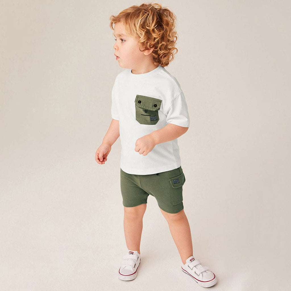 Boys Solid Knitted T-shirt with Shorts Set