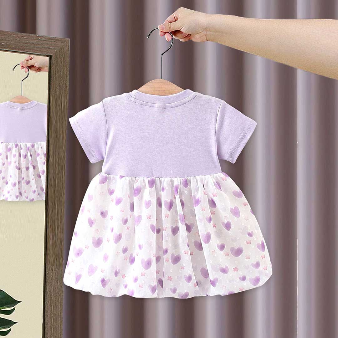 Girls Heart Print Swiss Dot Casual Dress Casual Dresses   
