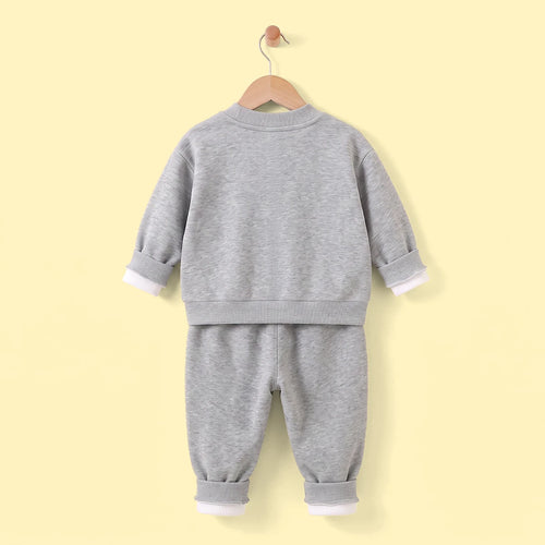 Boys Grey Typographic Embroidered Sweatshirt With Pants Set 2 pc. Sets