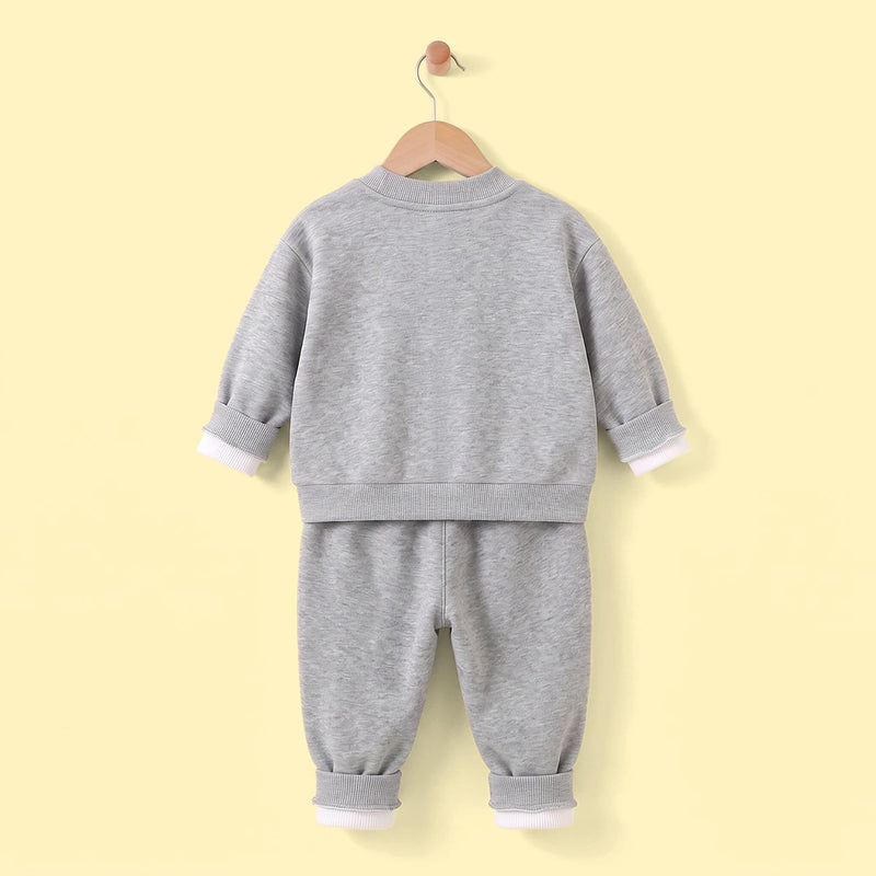 Boys Grey Typographic Embroidered Sweatshirt With Pants Set 2 pc. Sets