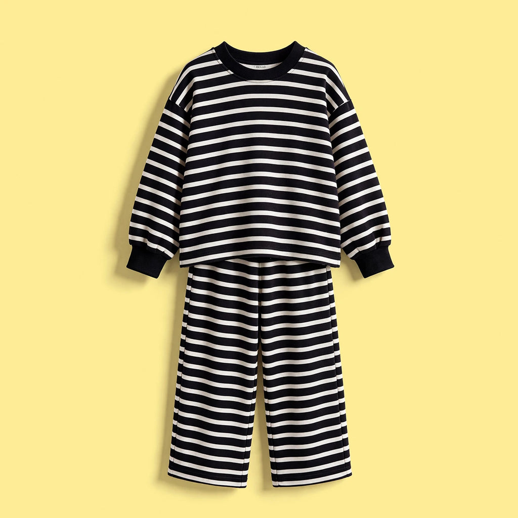 Girls Black Striped Sweatshirt & Pants Co-ord Sets Sets Black 1-2 Y